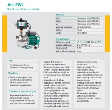 Wilo Jet FWJ 204   1.5Hp 220V  Hidromatlı Fluid Kontrollü Paket Hidrofor