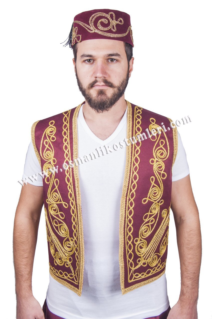 Ottoman embroidered vest burgundy