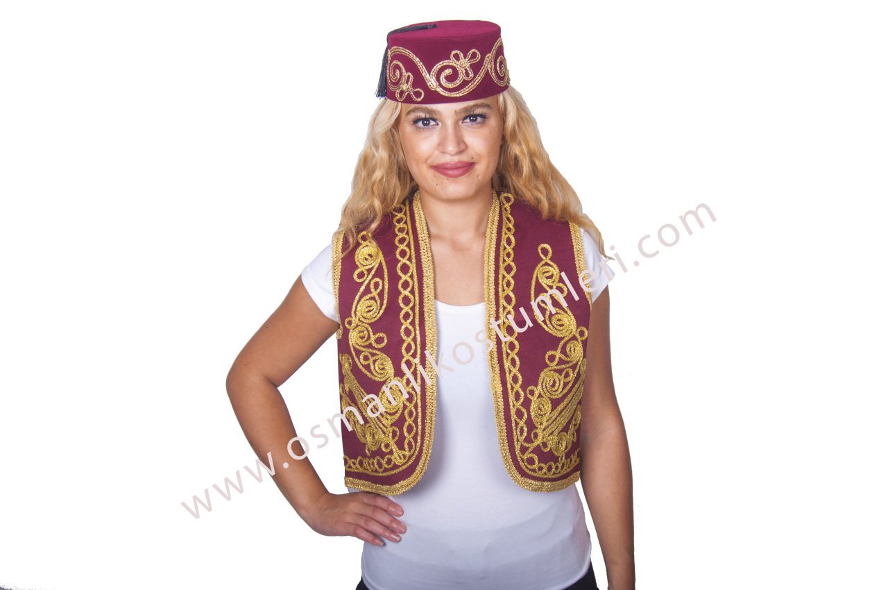 Ottoman embroidered vest burgundy