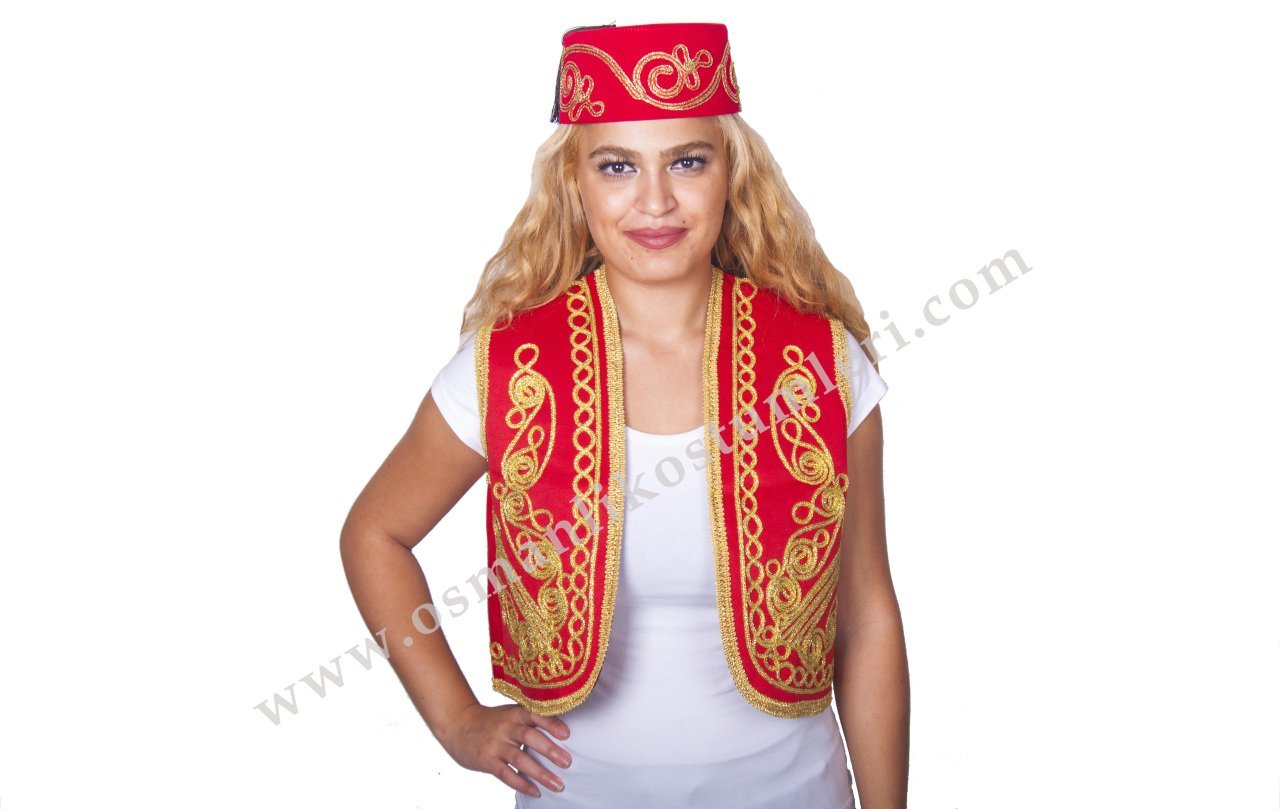 Osmanlı işlemeli yelek kırmızı