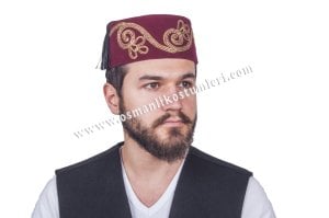 OSMANLI FESİ İŞLEMELİ BORDO