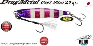 Drag Metal Cast Slim Tachi Jig 20Gr. PPA0431 Magenta Indigo Zebra Glow