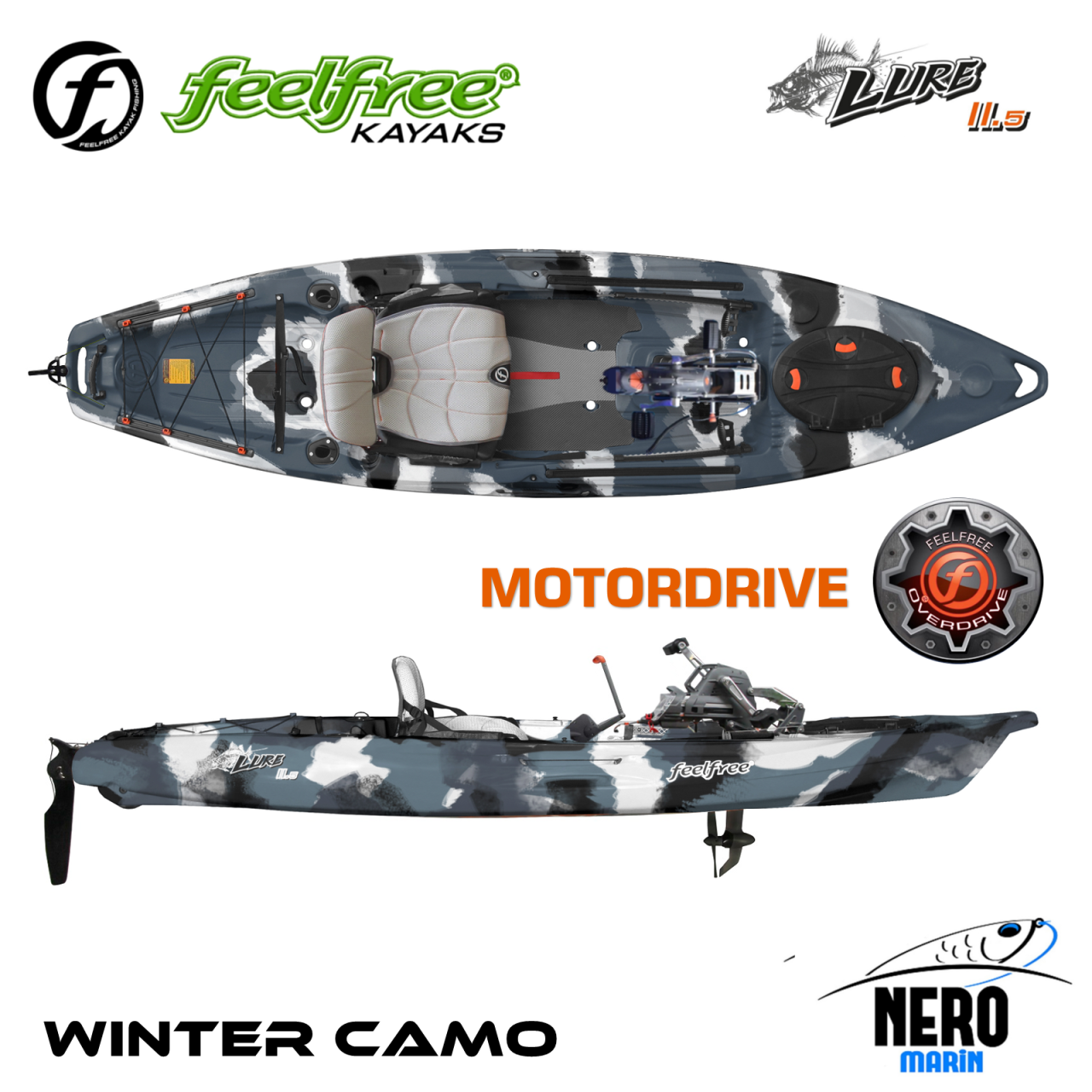 Feelfree Lure 11.5 Overdrive+Motordrive Pedallı ve Elektrik Motorlu Winter Camo