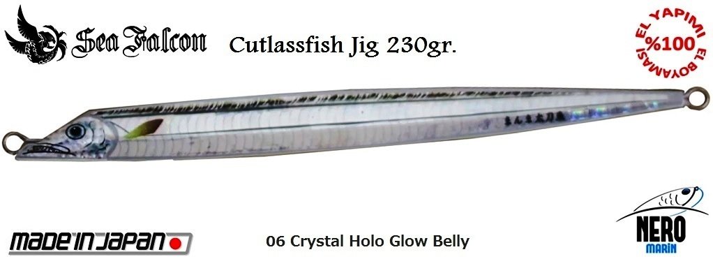 Sea Falcon Cutlass Fish Jig 230gr. 06 Crystal Holo Glow Belly