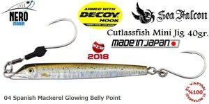 Sea Falcon Cutlass Fish Jig Mini 40gr. 04 Spanish Mackerel Glowing Belly Point