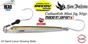 Sea Falcon Cutlass Fish Jig Mini 30gr. 07 SaND Lance Glowing Belly