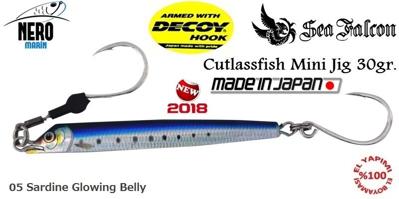 Sea Falcon Cutlass Fish Jig Mini 30gr. 05 Sardine Glowing Belly