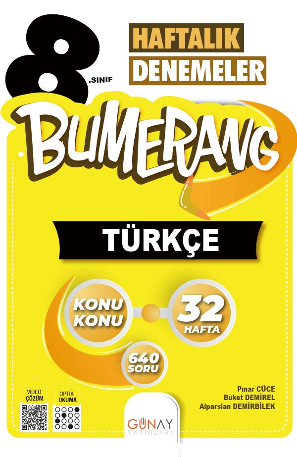 8.Sınıf Bumerang 32 Haftalık Türkçe Denemeleri Günay Yayınları