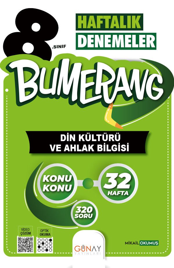 8.Sınıf Din Kültürü Ve Ahlak Bilgisi 32 Haftalık Bumerang Denemeleri Günay Yayınları