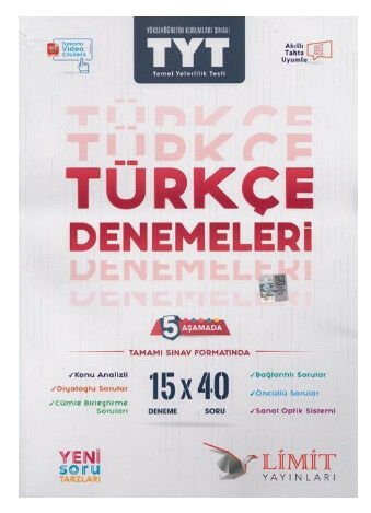 Limit Yayınları TYT Türkçe 15 X 40 5 Aşamada Yeni Soru Tarzları ile Denemeleri