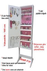 First Mobilya Number One -YK- Demonte Ayaklı Aynalı Takı Dolabı Hediyelik Çok Amaçlı G-Beyaz K-Pembe