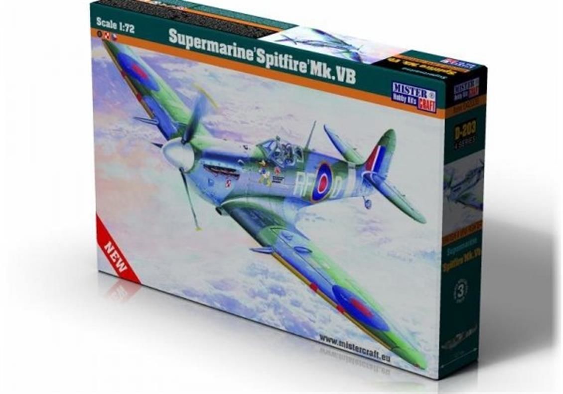 Mistercraft D203 1/72 Supermarine Spitfire Mk.Vb Savaş Uçağı Demonte Plastik Maketi