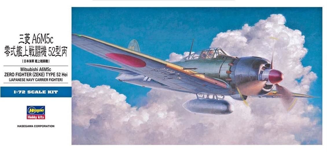 Hasegawa D23 00453 1/72 Ölçek Mitsubishi A6M5C Zero Fighter (Zeke) Type 52 hei Savaş Uçağı Plastik Model Kiti