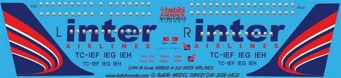 Babibi DAT01031 1/144 İnter Air, Airbus A321, Dekal Çıkartma