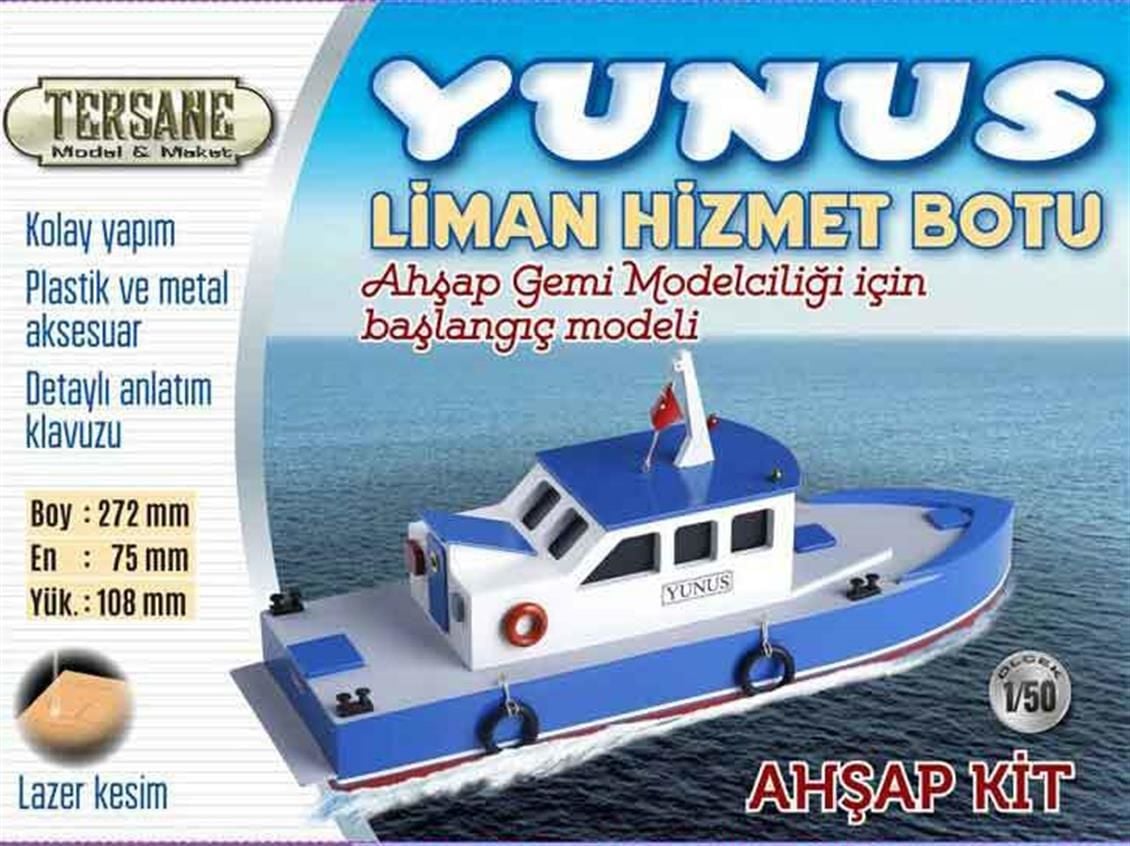 Tersane Model 005 1/50 Yunus Liman Hizmet Botu, Demonte Ahşap Tekne Kiti