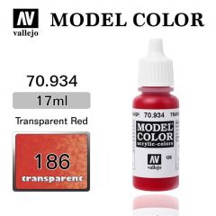 Vallejo 70934 17 ml. (186) Transparent Red-Transparent, Model Color Serisi Model Boyası