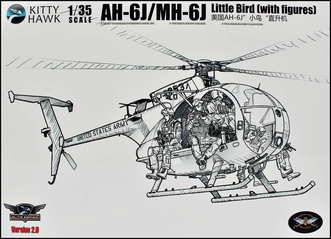 Kitty Hawk 50004 1/35 AH-6J/MH-6J (Little Bird), 6xResin Figürlü, Askeri Helikopter Demonte Plastik Maketi