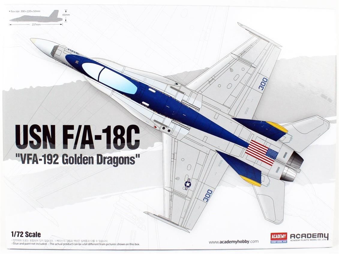 Academy 12564 1/72 USN F/A-18C (VFA-192 Golden Dragons) Savaş Uçağı Demonte Plastik Maketi