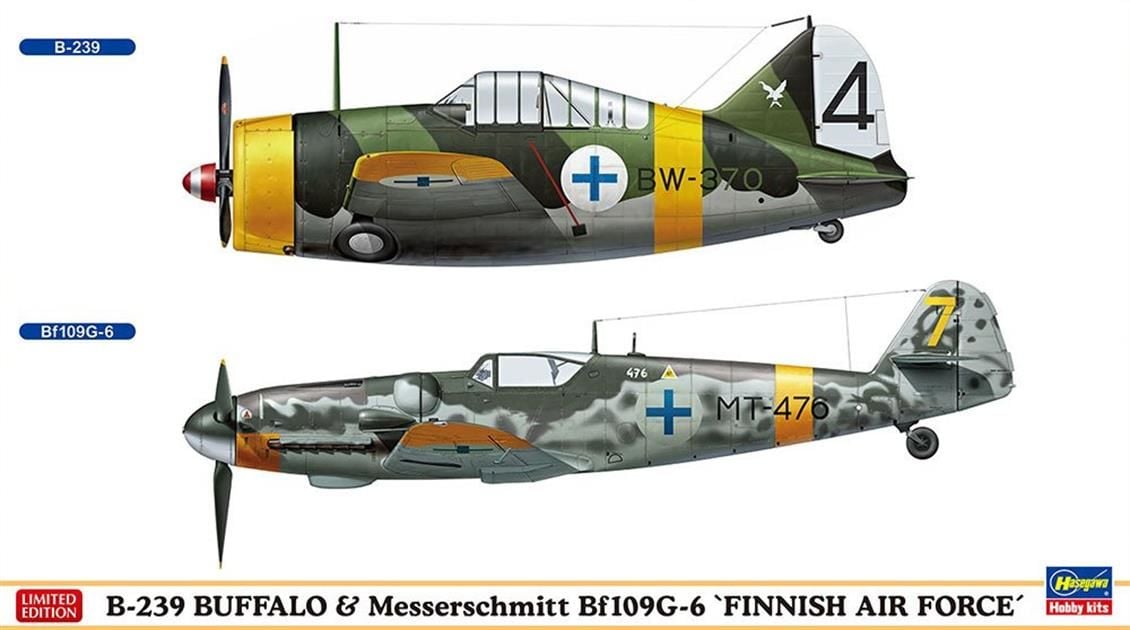 Hasegawa 02279 1/72 Ölçek B-239 Buffalo ve Messerschmitt Bf109G-6 Finnish Air Force (Two kits in the box) Savaş Uçağı Plastik M