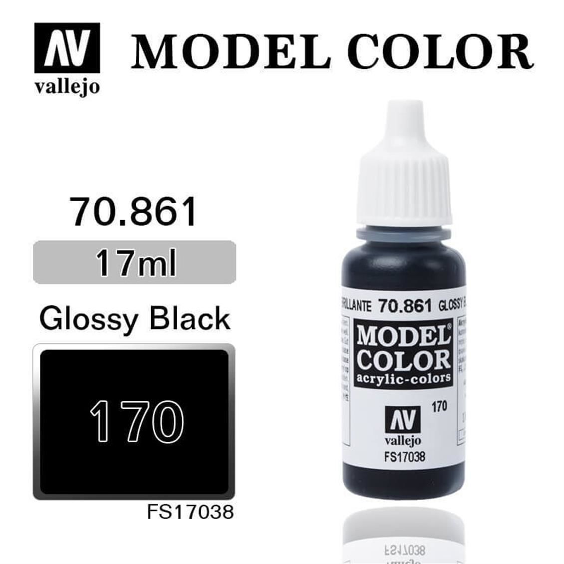 Vallejo 70861 17 ml. (170) Glossy Black-Matt, Model Color Serisi Model Boyası