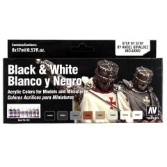 Vallejo 70151 8x17 ml. Black & White, by Angel Giraldez, Model Color Serisi Model Boyası Seti