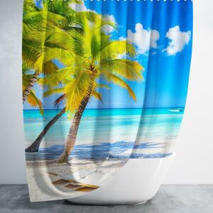 Banyo Perdesi 1x180x200 Tek Kanat Duş Perdesi Halka Hediyeli Duşakabin Perdesi Caribbean