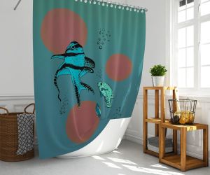 Banyo Perdesi 1x180x200 Tek Kanat Duş Perdesi Halka Hediyeli Duşakabin Perdesi Fish