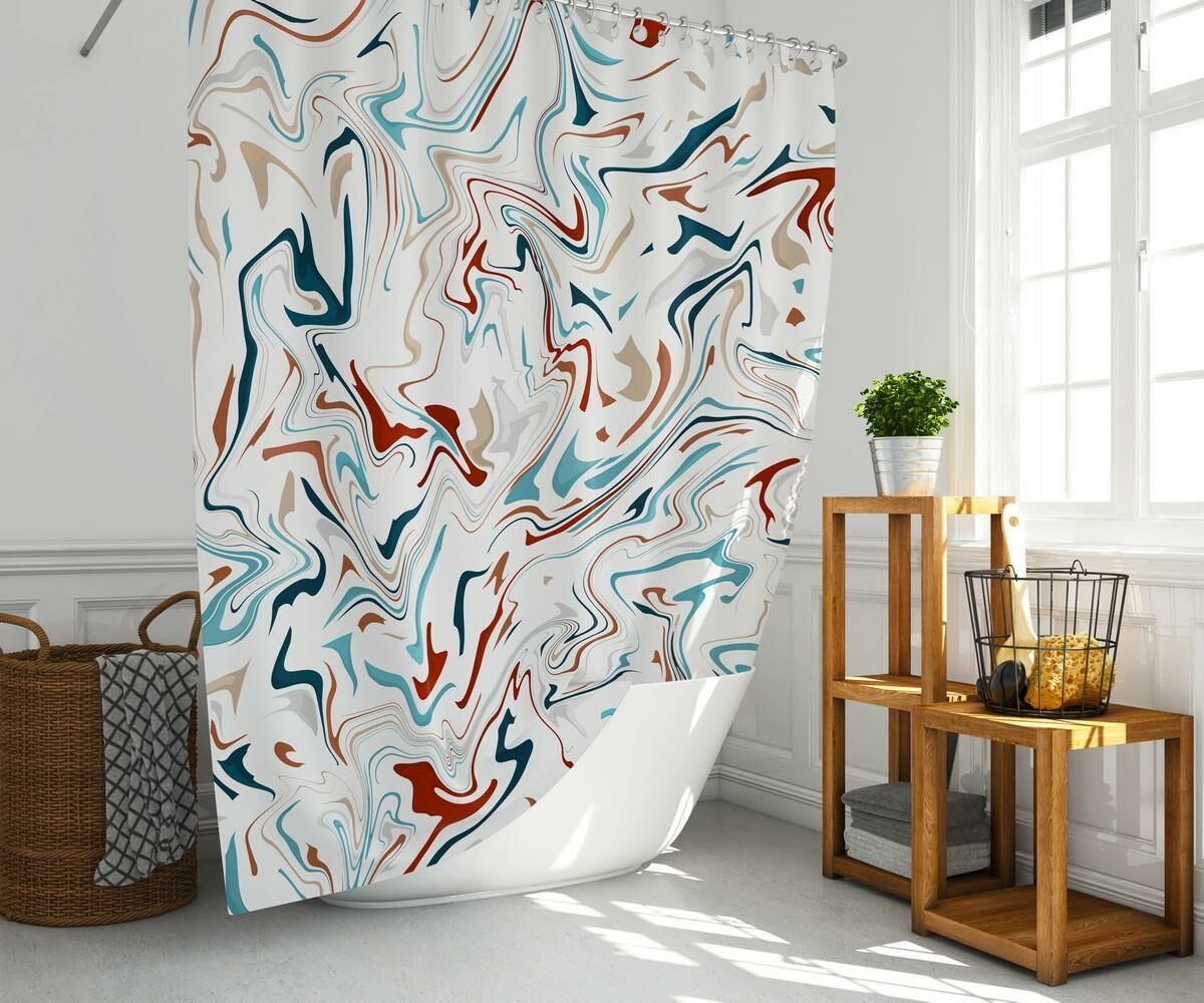 Banyo Perdesi 1x180x200 Tek Kanat Duş Perdesi Halka Hediyeli Duşakabin Perdesi Multicolored