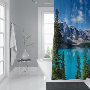 Banyo Perdesi 1x180x200 Tek Kanat Duş Perdesi Halka Hediyeli Duşakabin Perdesi Rocky Mountains