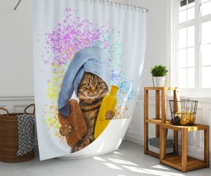 Banyo Perdesi 1x180x200 Tek Kanat Duş Perdesi Halka Hediyeli Duşakabin Perdesi Shower Cat