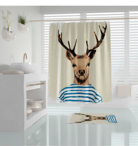Banyo Paspas Ve Tek Kanat Duş Perdesi 1x180x200 Set Banyo Halısı Deer