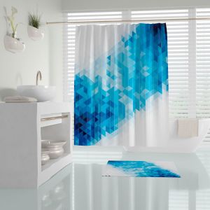 Banyo Paspas Ve Tek Kanat Duş Perdesi 1x180x200 Set Banyo Halısı Blue Square