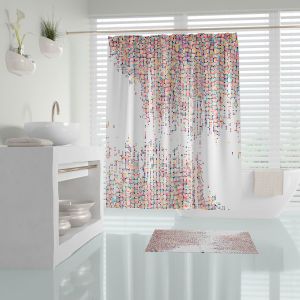 Banyo Paspas Ve Tek Kanat Duş Perdesi 1x180x200 Set Banyo Halısı Dotted