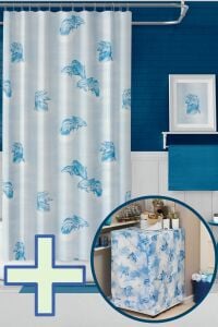 Banyo Perdesi 1x110x200 Tek Kanat Duş Perdesi Halka Hediyeli Ve Çamaşır Makina Örtüsü 7085