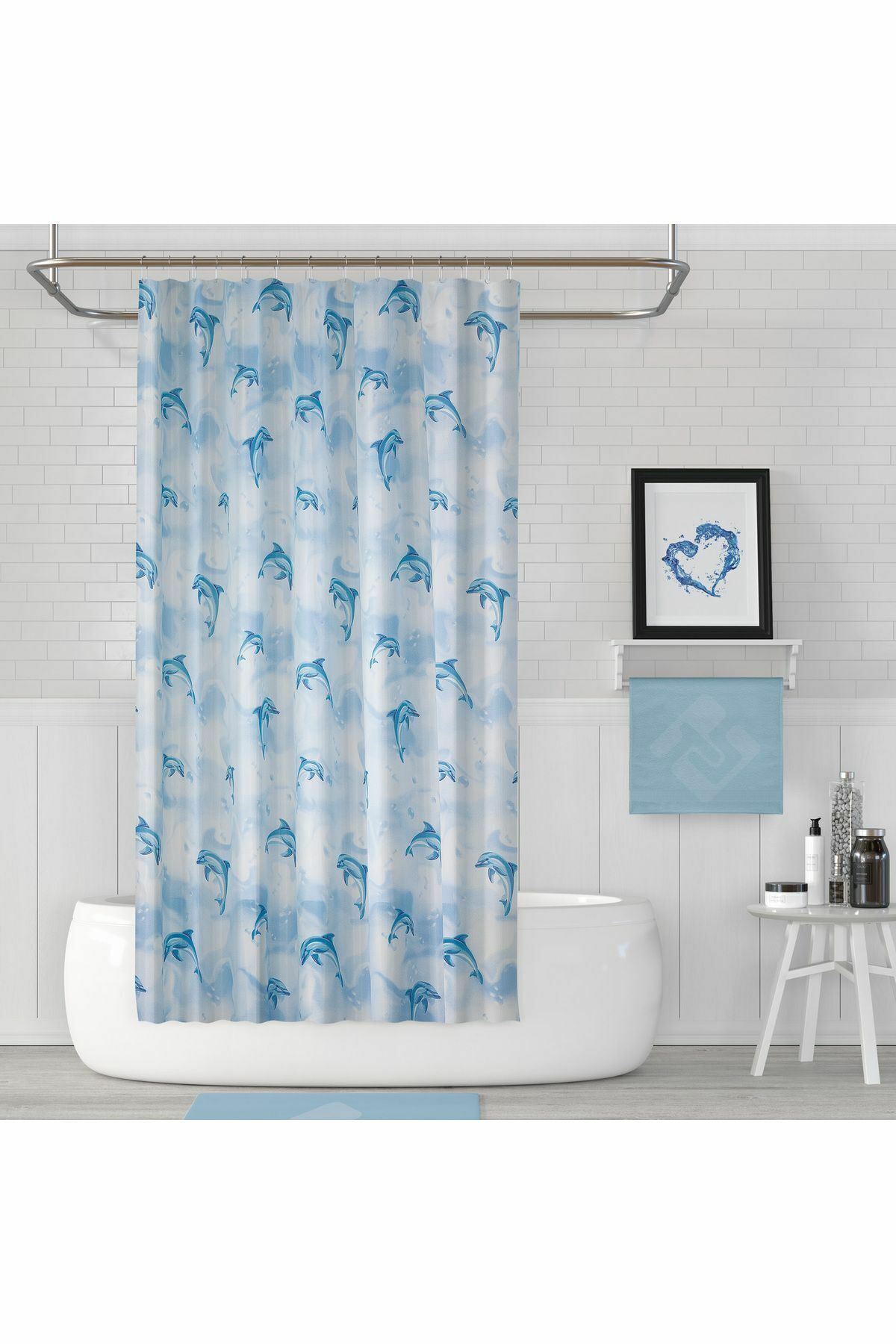 Banyo Perdesi 1x110x200 Tek Kanat Duş Perdesi Halka Hediyeli Ve Çamaşır Makina Örtüsü 7085