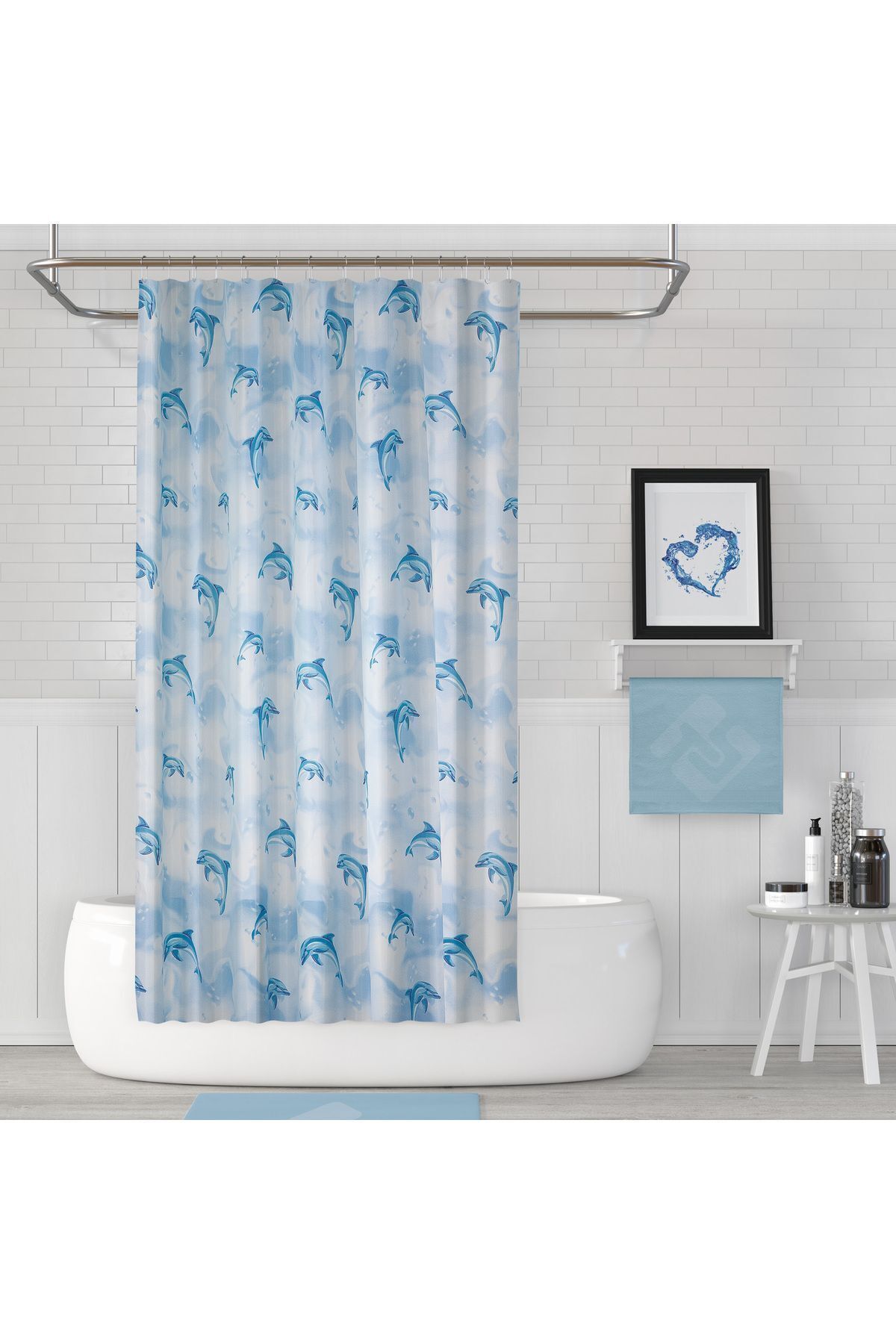 Banyo Perdesi 1x110x200 Tek Kanat Duş Perdesi Halka Hediyeli Ve Çamaşır Makina Örtüsü 7085