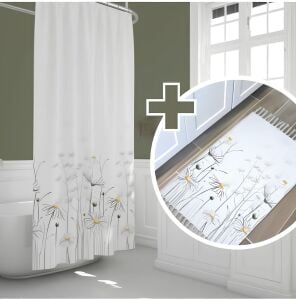 Banyo Paspas Ve Tek Kanat Duş Perdesi 1x180x200 Set Banyo Halısı 8441