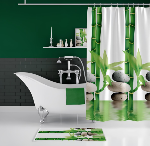 Banyo Paspas Ve Tek Kanat Duş Perdesi 1x120x200 Set Banyo Halısı 10056