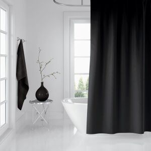 Banyo Perdesi Seti Siyah 120x200 Duş Perdesi , 90x130 Banyo Perde Borusu Siyah Askı Aparatı Hediyeli