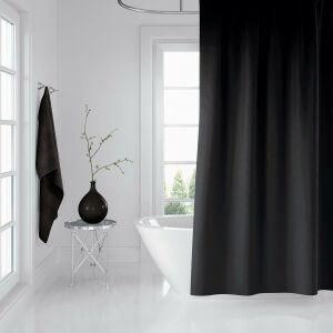 Banyo Perdesi Seti Siyah 120x200 Duş Perdesi , 90x130 Banyo Perde Borusu Siyah Askı Aparatı Hediyeli
