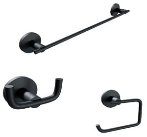 Nero 3 Parça Siyah Banyo Seti Lüx Havluluk,Kağıtlık ve Askılık Seti