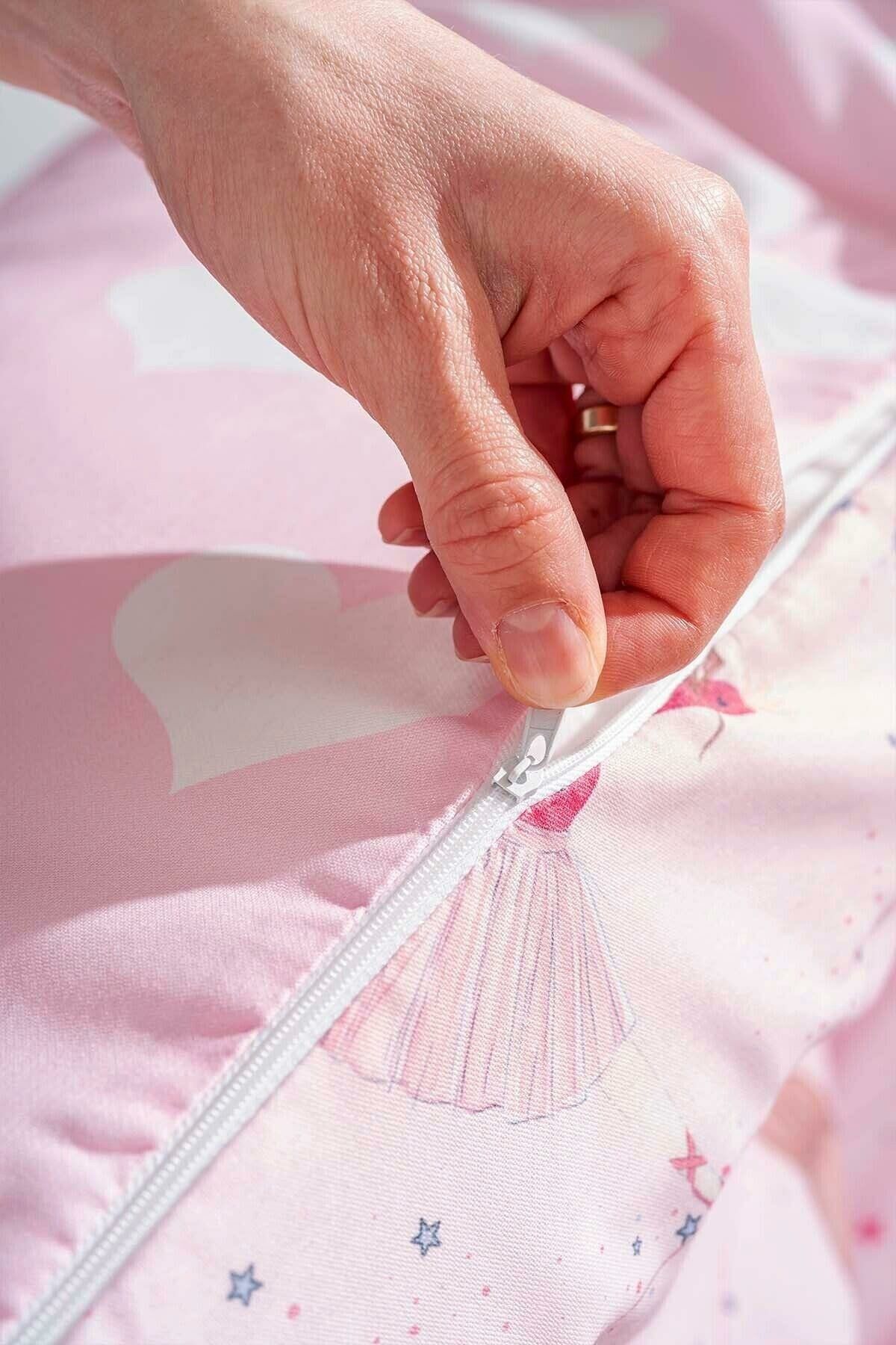 Zethome Balerin Kız Pembe Çift Taraflı Çocuk Nevresim Takımı Pamuklu 160x220