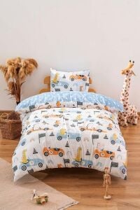 Zethome Arabalı Dinozorlar Çift Taraflı Çocuk Nevresim Takımı Pamuklu 160x220cm