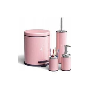 Zethome Pembe Dörtlü Banyo Seti (Çöp Kovası-Fırça-Sabunluk-Diş Fırçalık)