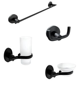 Nero Siyah 4 Parça Paslanmaz Duvara Monte Havluluk-Askılık-Sabunluk-Diş Fırçalık Seti