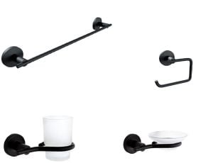 Nero Siyah 4 Parça Paslanmaz Duvara Monte Havluluk-Kağıtlık-Sabunluk-Diş Fırçalık Seti