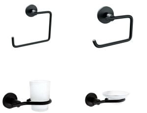 Nero Siyah 4 Parça Paslanmaz Duvara Monte Kare Havluluk-Kağıtlık-Sabunluk-Diş Fırçalık Seti
