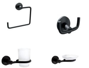 Nero Siyah 4 Parça Paslanmaz Duvara Monte Kare Havluluk-Kağıtlık-Sabunluk-Diş Fırçalık Seti