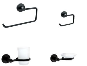 Nero Siyah 4 Parça Paslanmaz Duvara Monte Solo Kağıt Havluluk-Kağıtlık-Sabunluk-Diş Fırçalık Seti