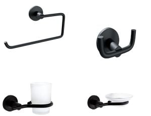 Nero Siyah 4 Parça Paslanmaz Duvara Monte Solo Kağıt Havluluk-Askılık-Sabunluk-Diş Fırçalık Seti